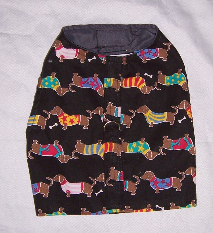 Colourful dachshund print harness vest
